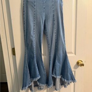 Guess Light Blue Frayed Flare Jeans, Size US 28